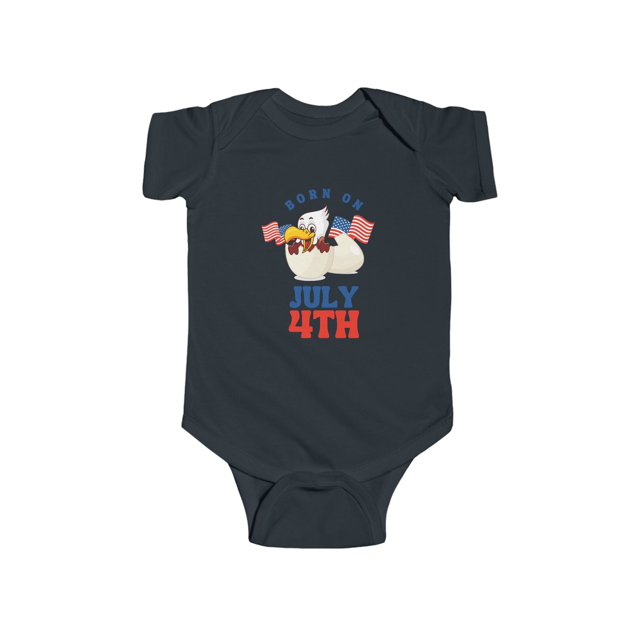 Born on July 4th Baby Bodysuit — Patriotic Infant Onesie with Eagle & Flags