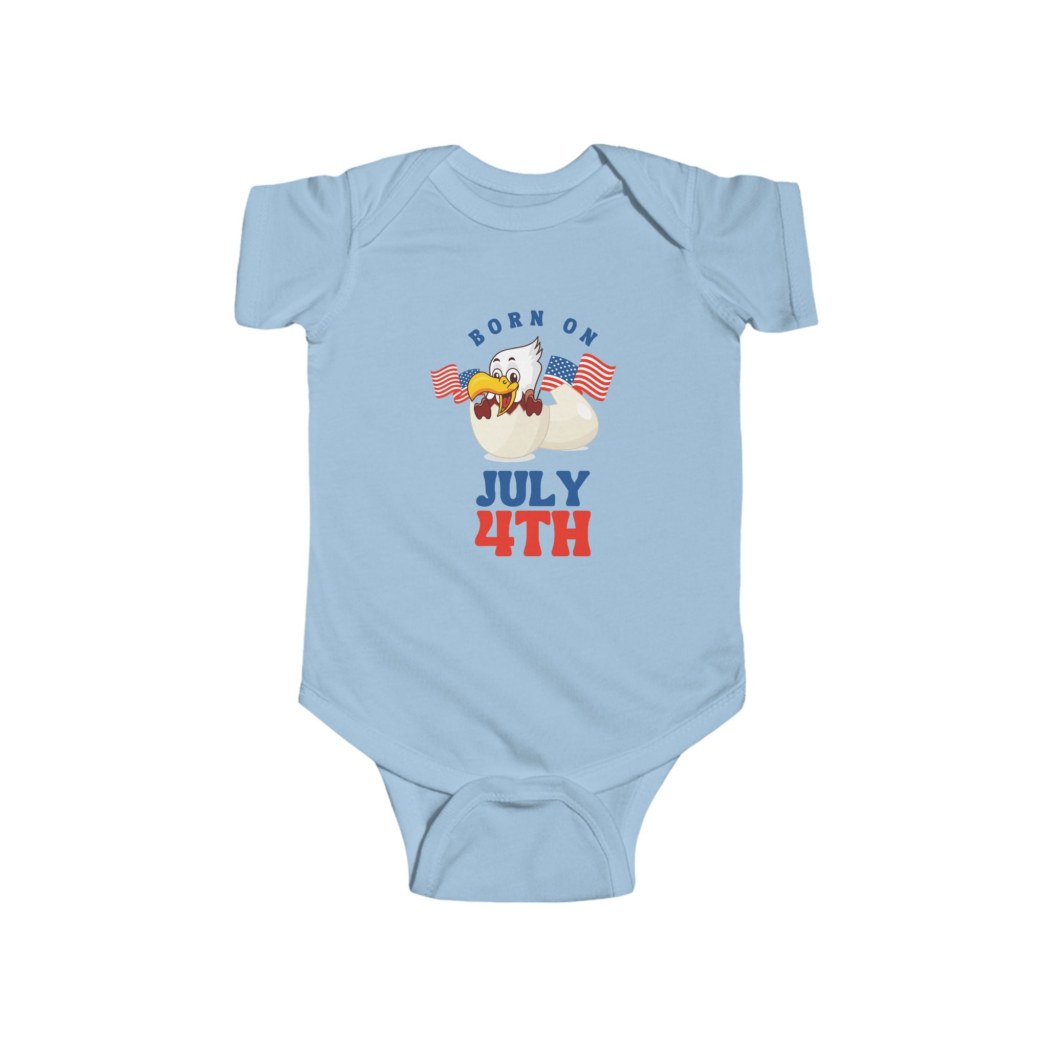 Born on July 4th Baby Bodysuit — Patriotic Infant Onesie with Eagle & Flags