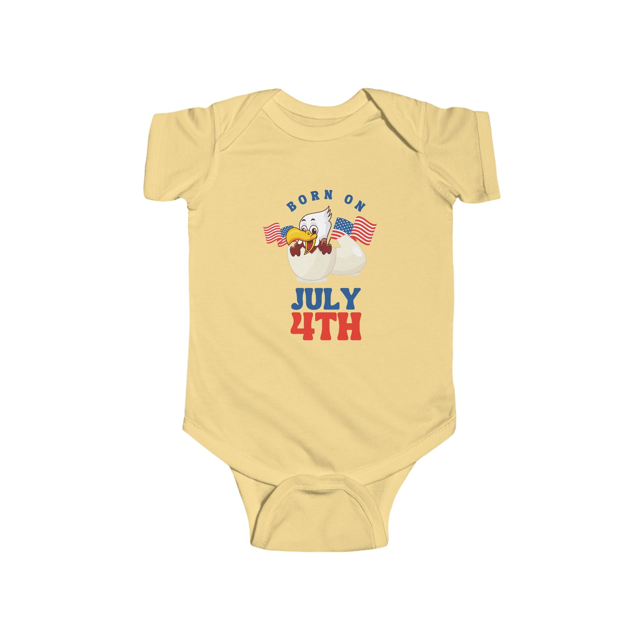 Born on July 4th Baby Bodysuit — Patriotic Infant Onesie with Eagle & Flags