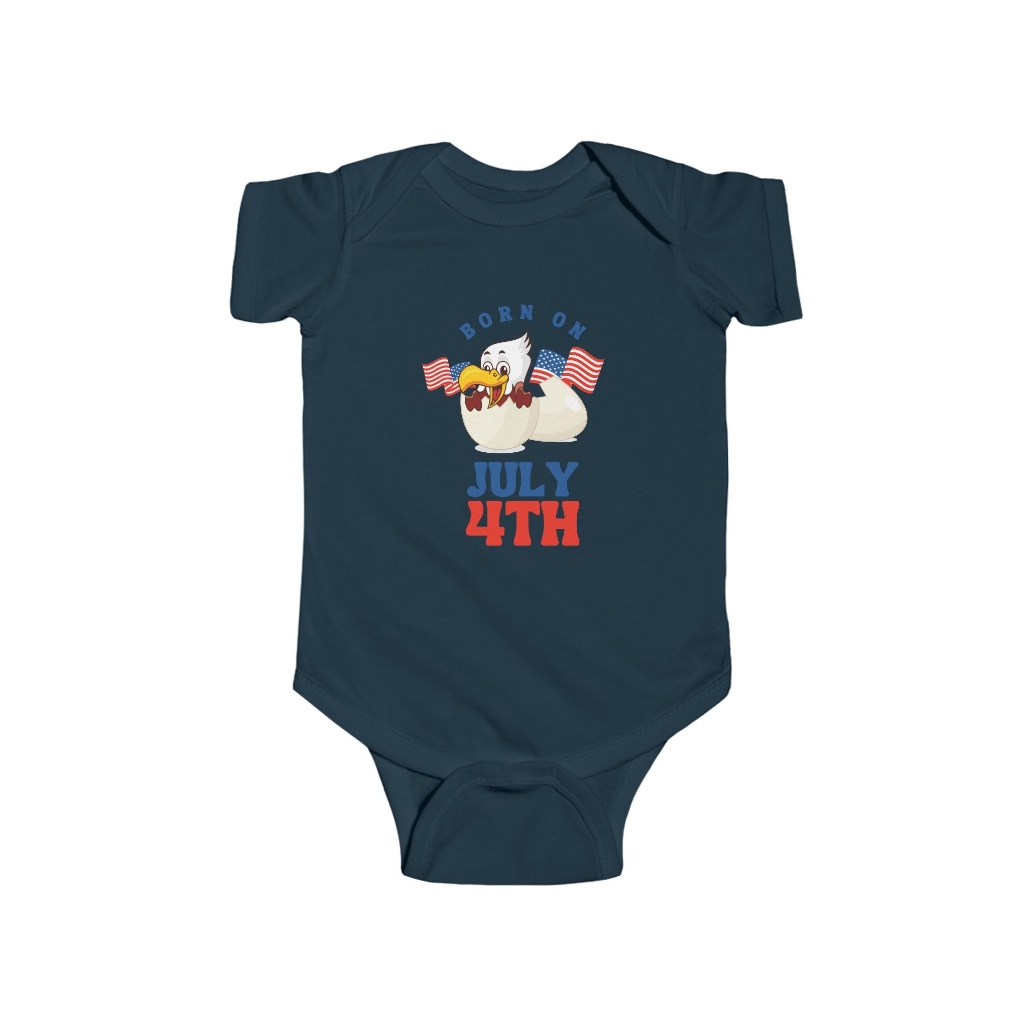Born on July 4th Baby Bodysuit — Patriotic Infant Onesie with Eagle & Flags