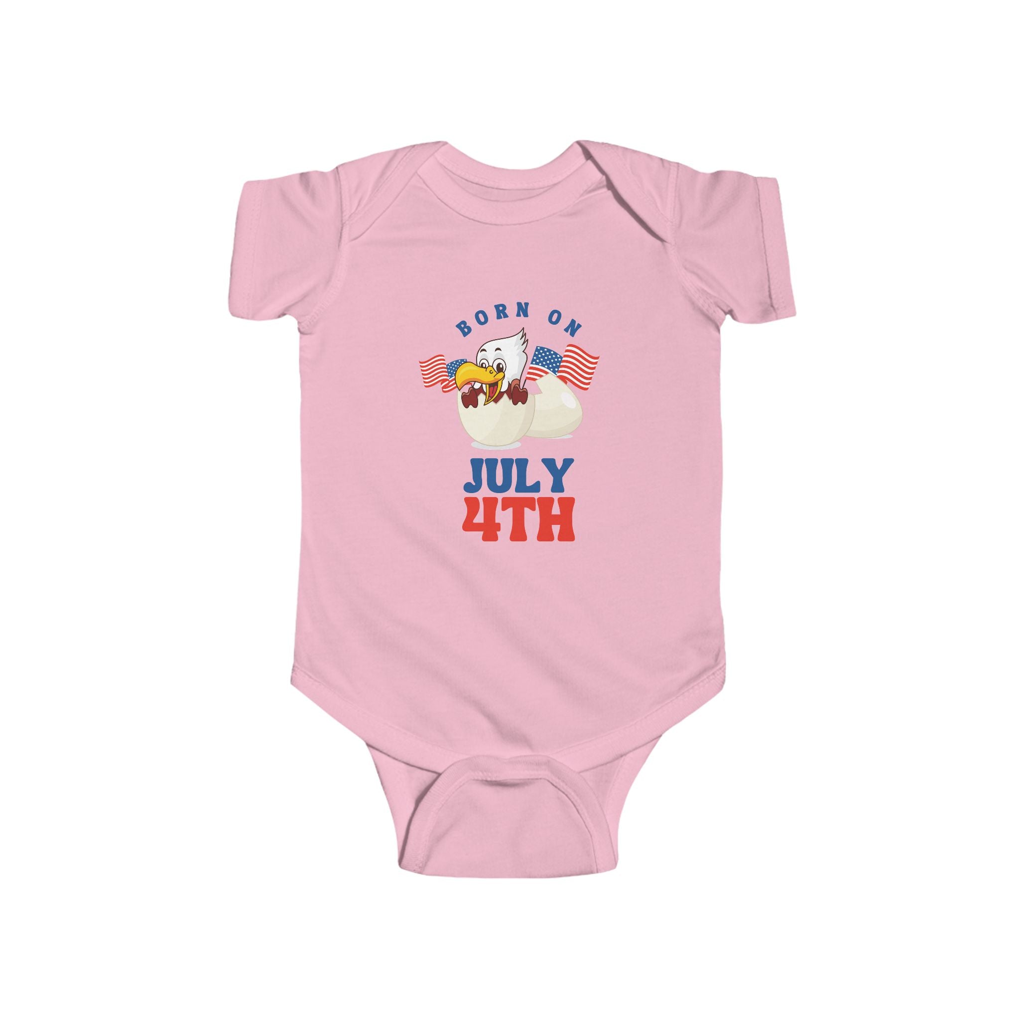 Born on July 4th Baby Bodysuit — Patriotic Infant Onesie with Eagle & Flags