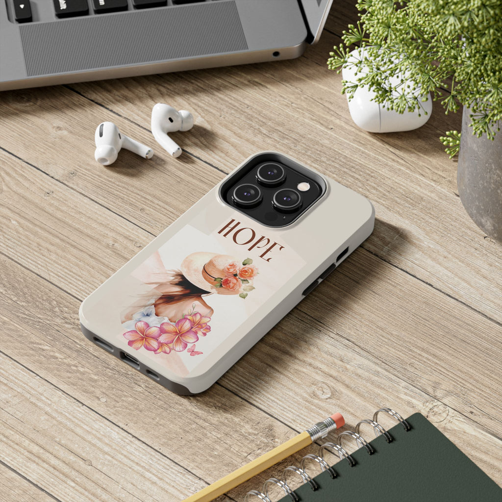 Hope Floral Tough Phone Case — Protective iPhone Case with Watercolor Girl & Flowers