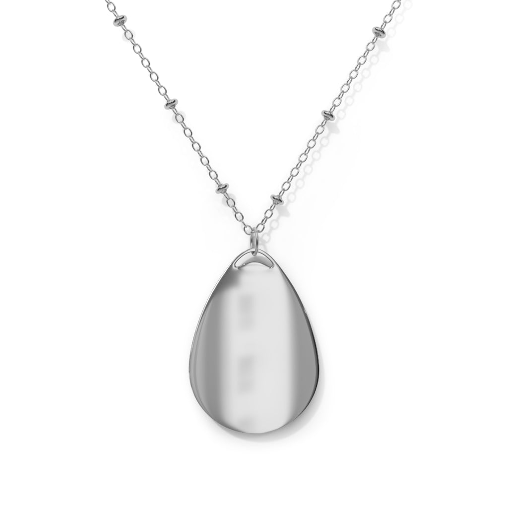 Mother’s Day Oval Necklace – Engraved Teardrop Pendant with Mom & Kids Illustration