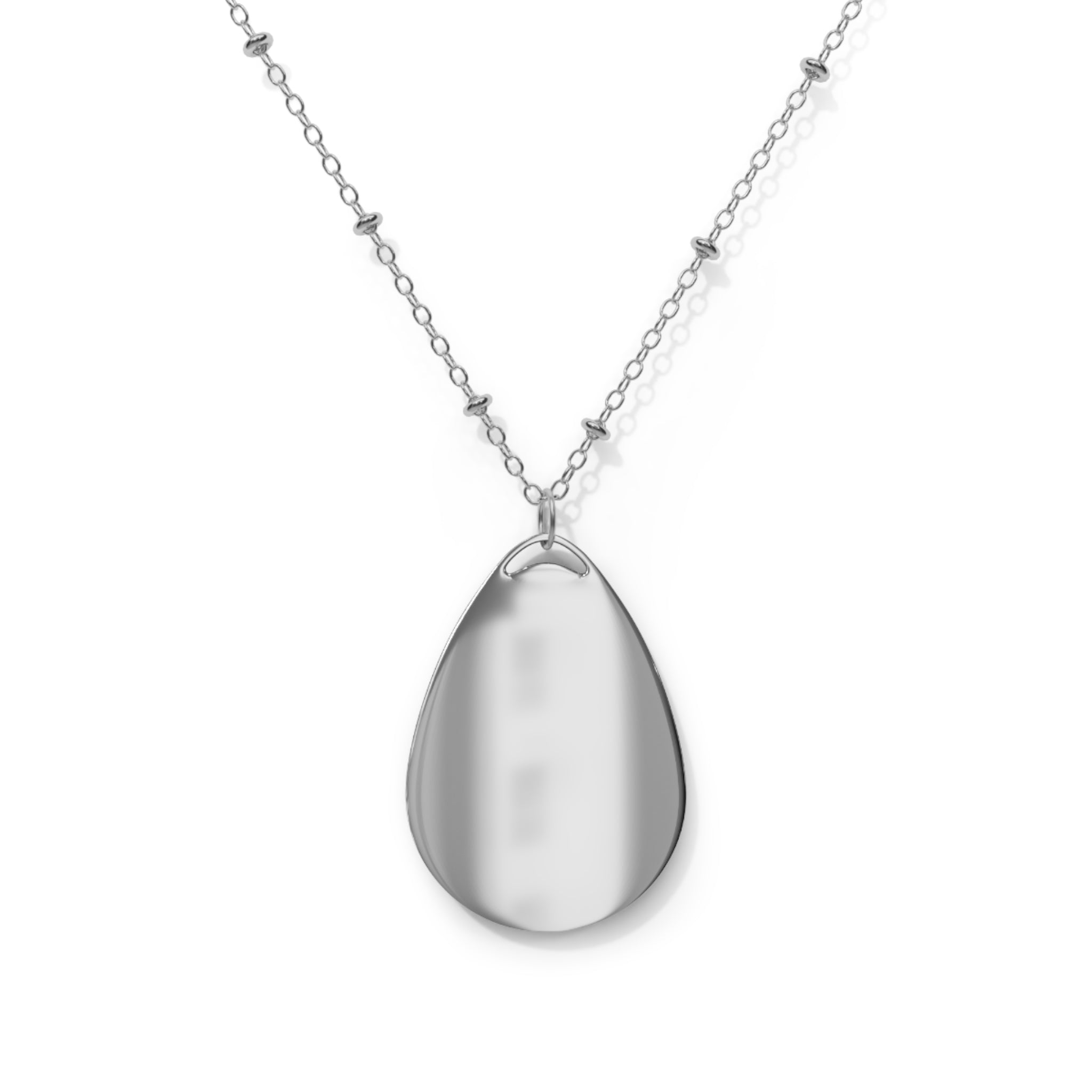 Mother’s Day Oval Necklace – Engraved Teardrop Pendant with Mom & Kids Illustration