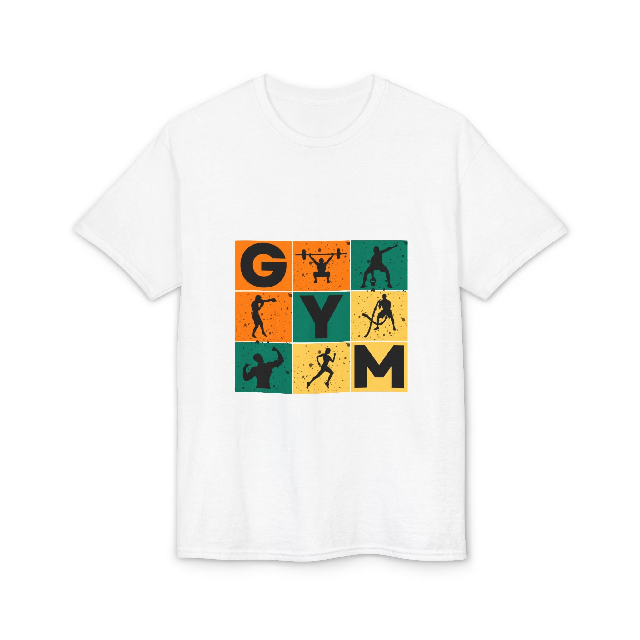 Gym Blocks Graphic T-Shirt — Retro Fitness Silhouette Tee