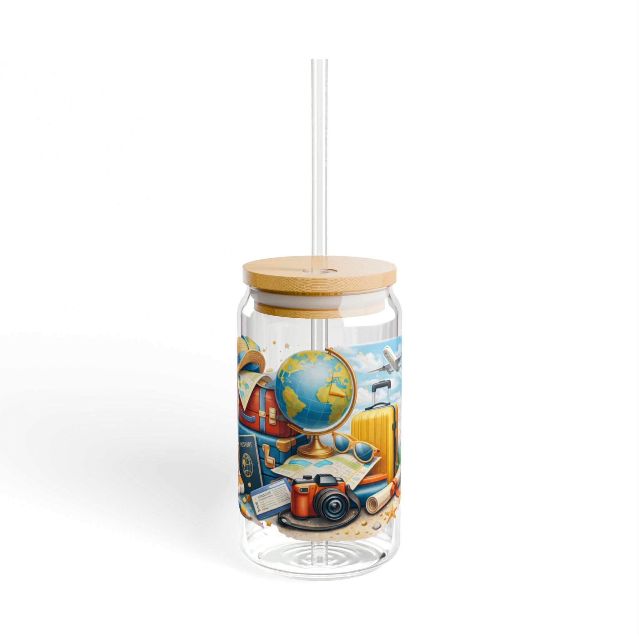 Travel Camera Sipper Glass — 16oz Bamboo Lid & Straw Travel Design