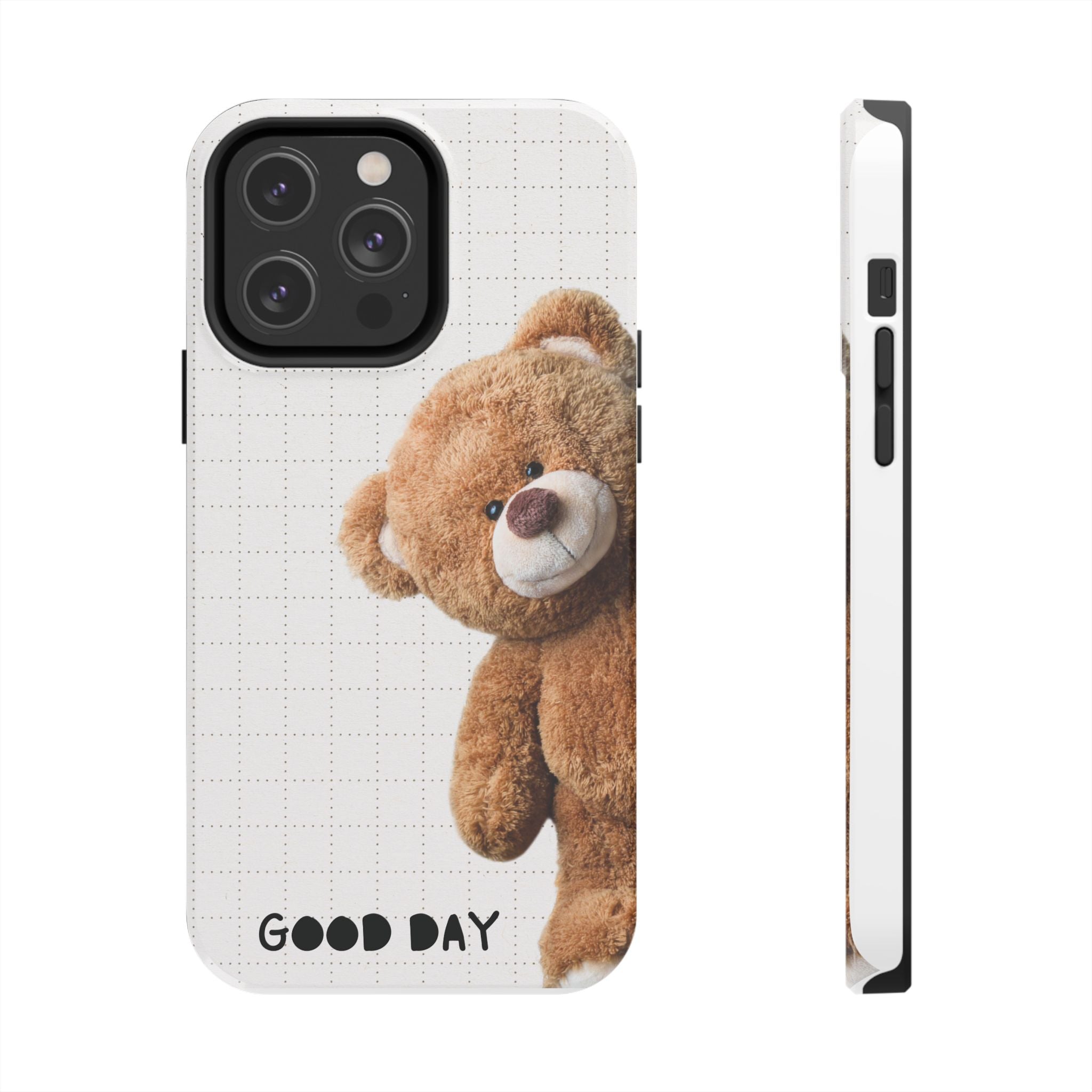 Teddy Bear Tough Phone Case — Cute Plush Peeking Design, Protective Shockproof Cover