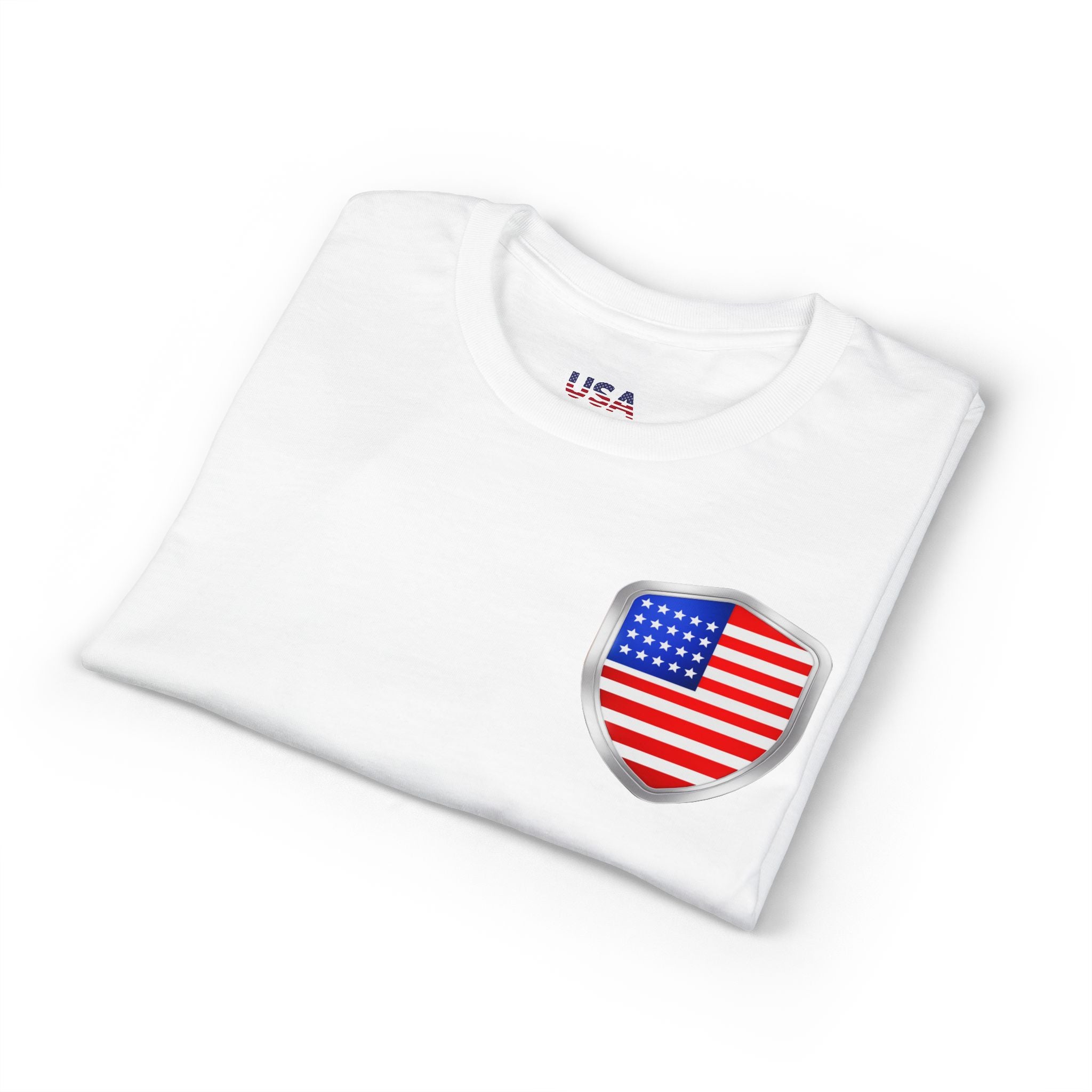 USA 2026 Patriotic T-Shirt — American Flag Shield Design