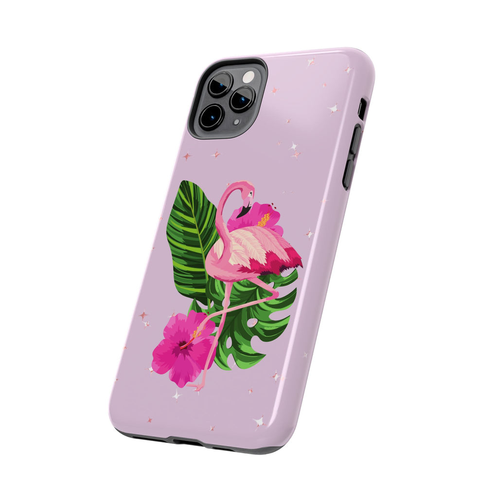 Flamingo Tropical Tough Phone Case — Pink Hibiscus & Palm Leaves