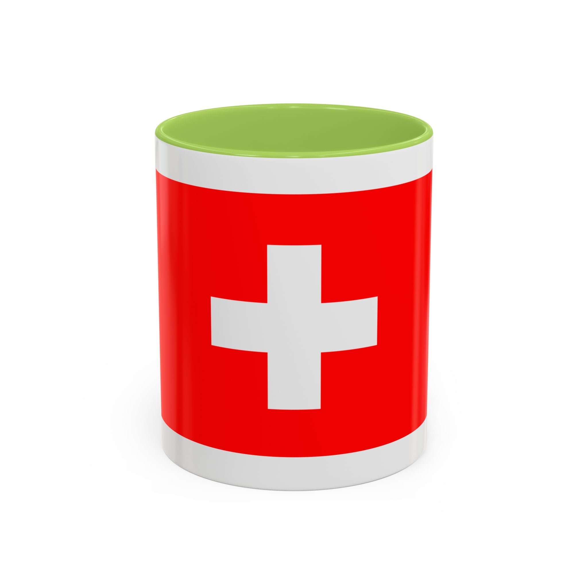 Switzerland Flag Accent Coffee Mug — Red White Swiss Cross Ceramic Mug (11/15oz)