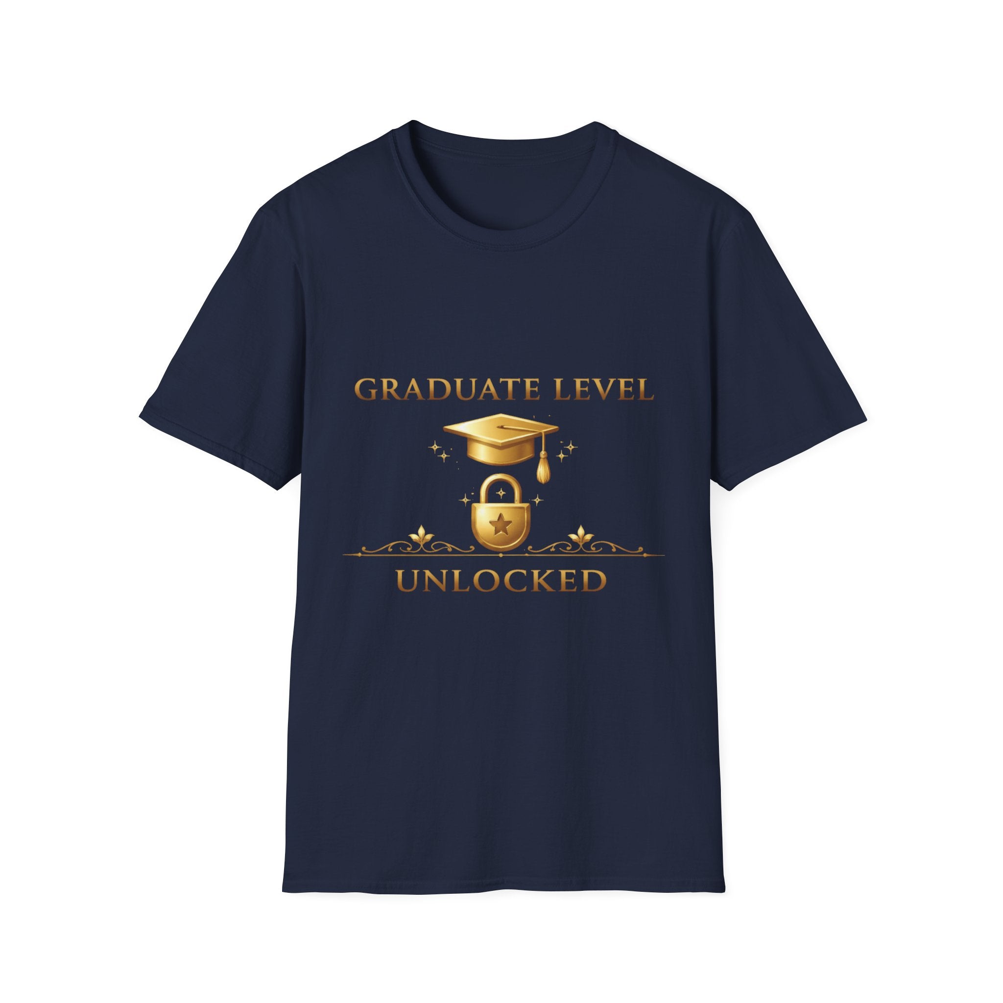 Graduate Level Unlocked T-Shirt — Graduation Cap & Lock Celebration Tee