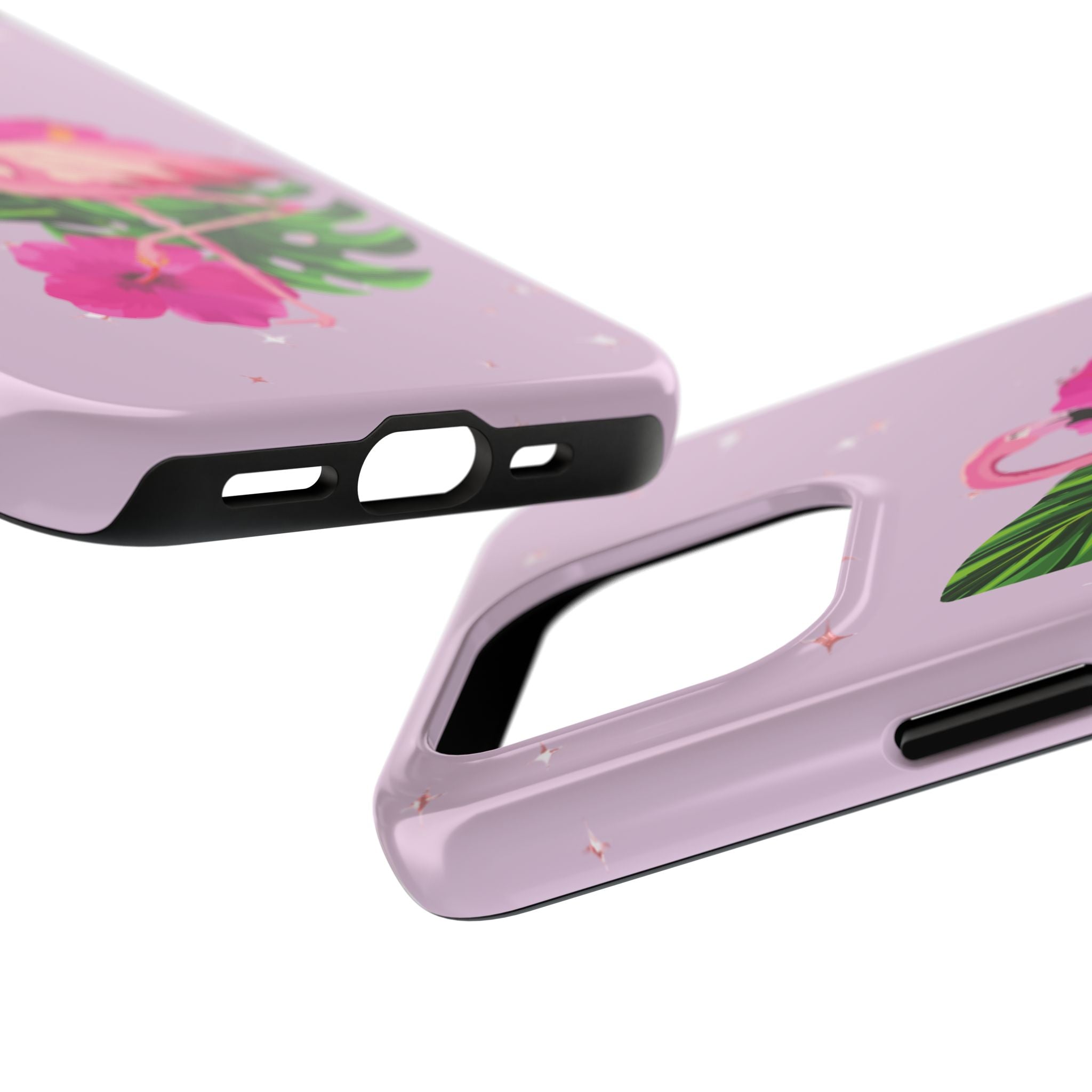 Flamingo Tropical Tough Phone Case — Pink Hibiscus & Palm Leaves