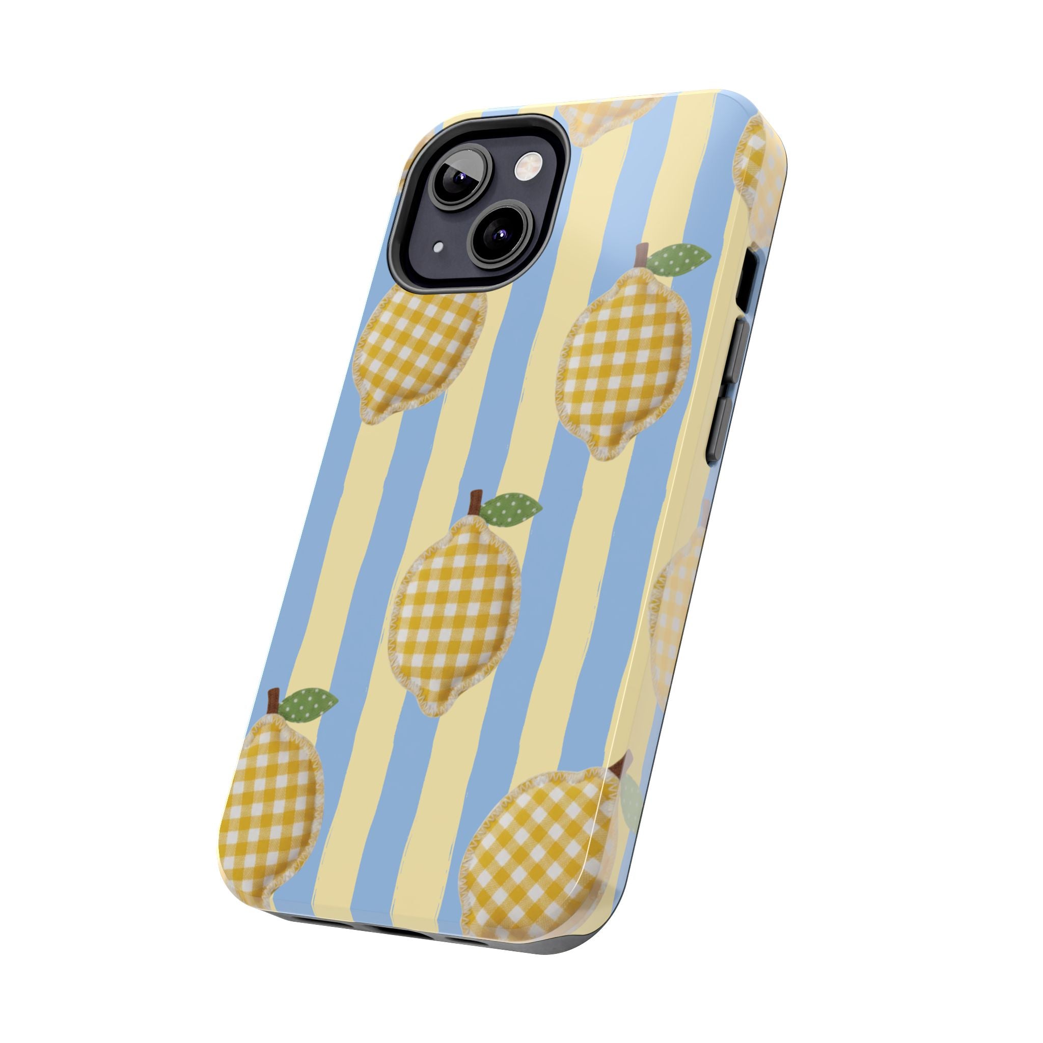 Tough Phone Case — Blue & Yellow Gingham Lemon Design
