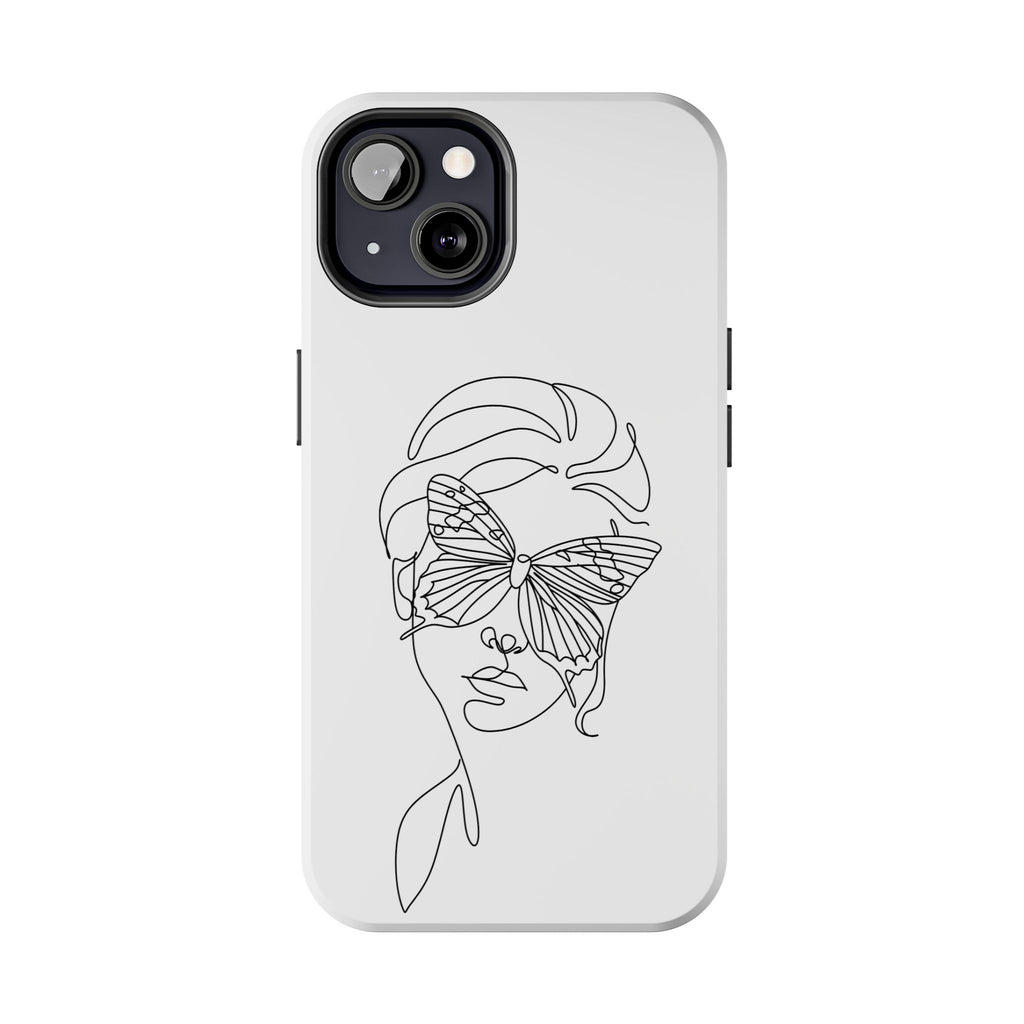 Butterfly Line Art Tough Phone Case — Minimalist Woman Face Design
