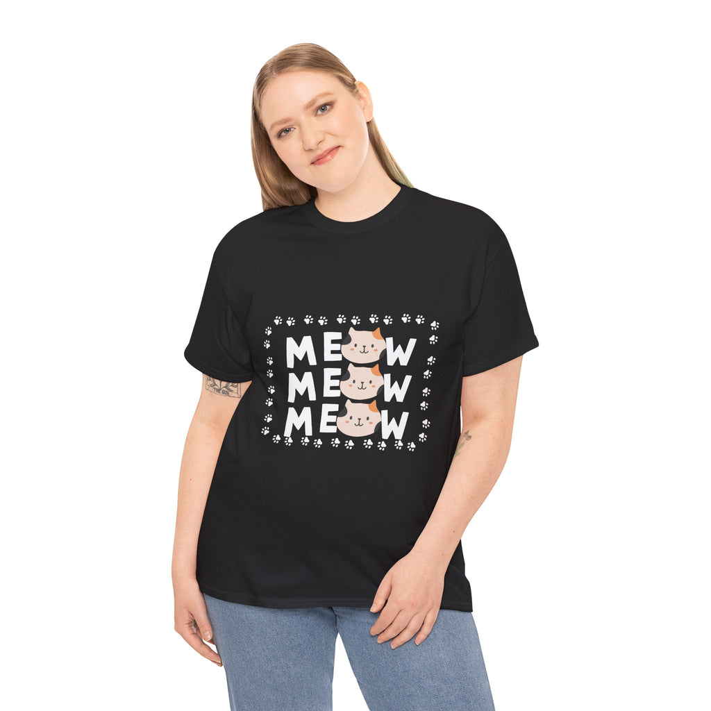 Meow Cat Graphic Tee — Cute Paw Print Kitty T-Shirt