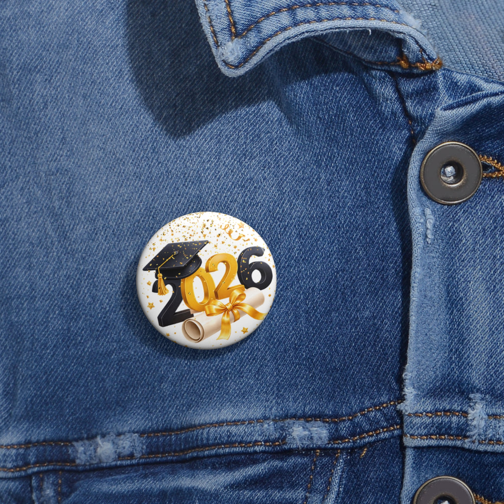 2026 Graduation Pin Button – Cap, Diploma & Gold Confetti Badge