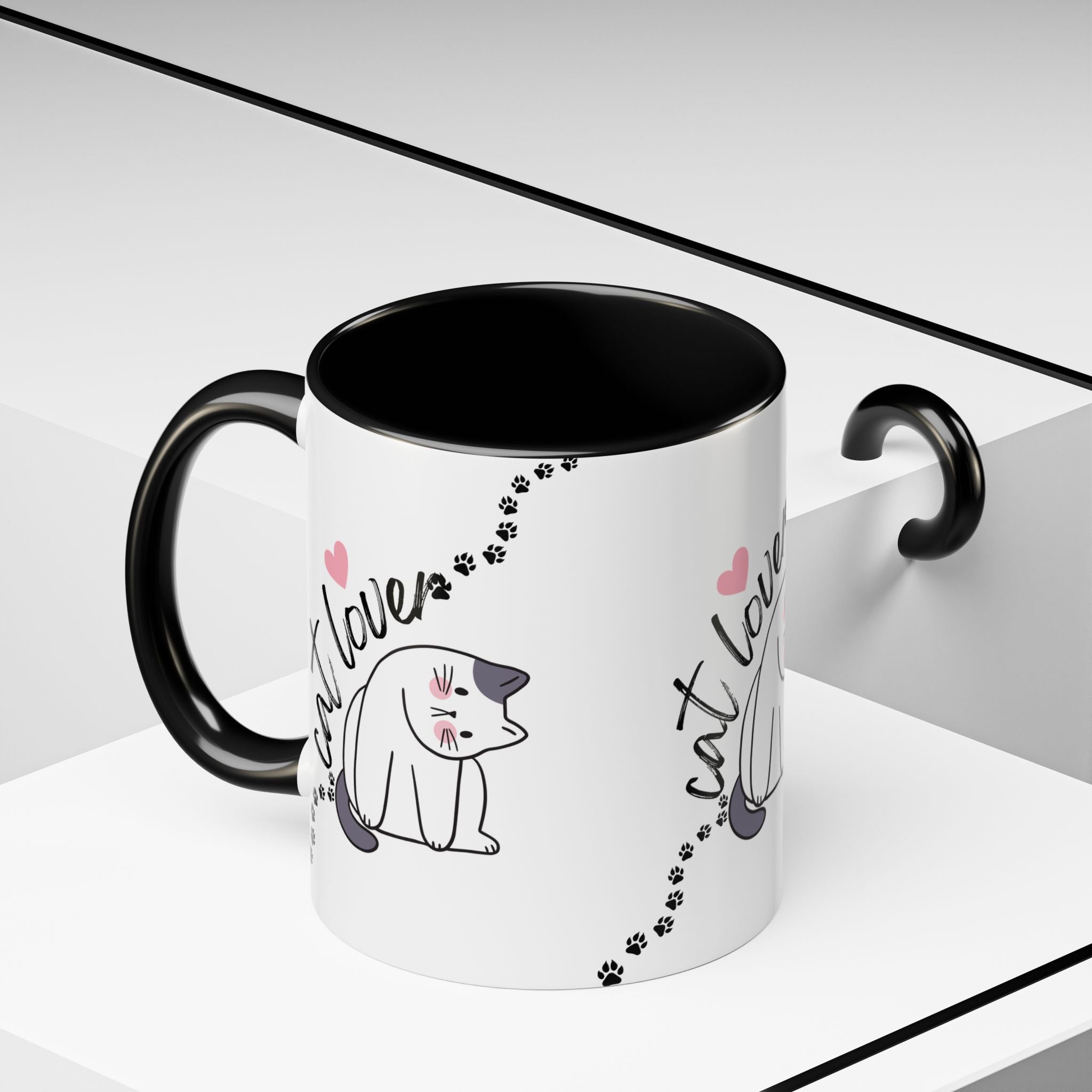 Cat Lover Coffee Mug — Cute Paw Print Accent Mug (11/15oz)