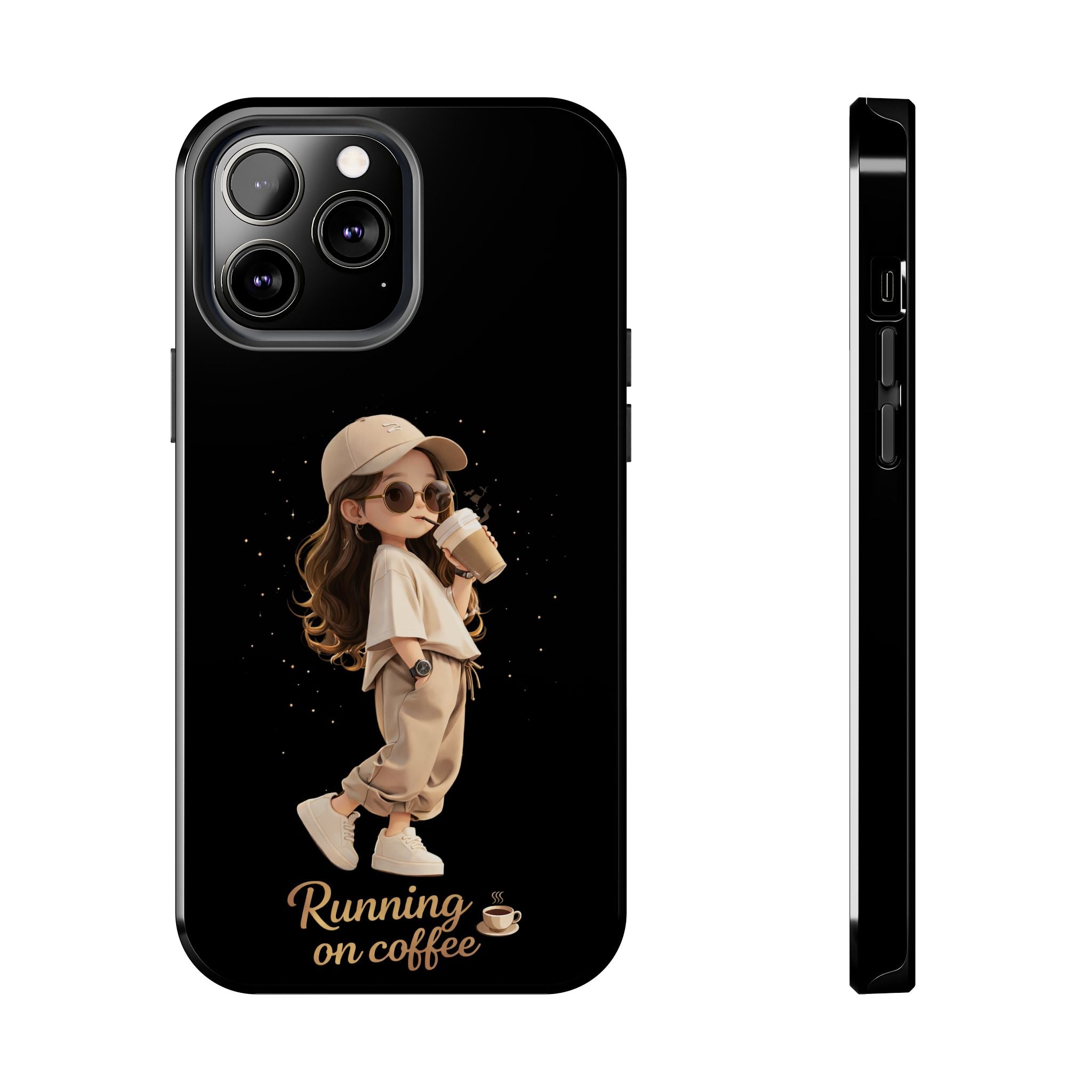 Phone Case — 'Running on Coffee' Cute Coffee Girl Protective Case
