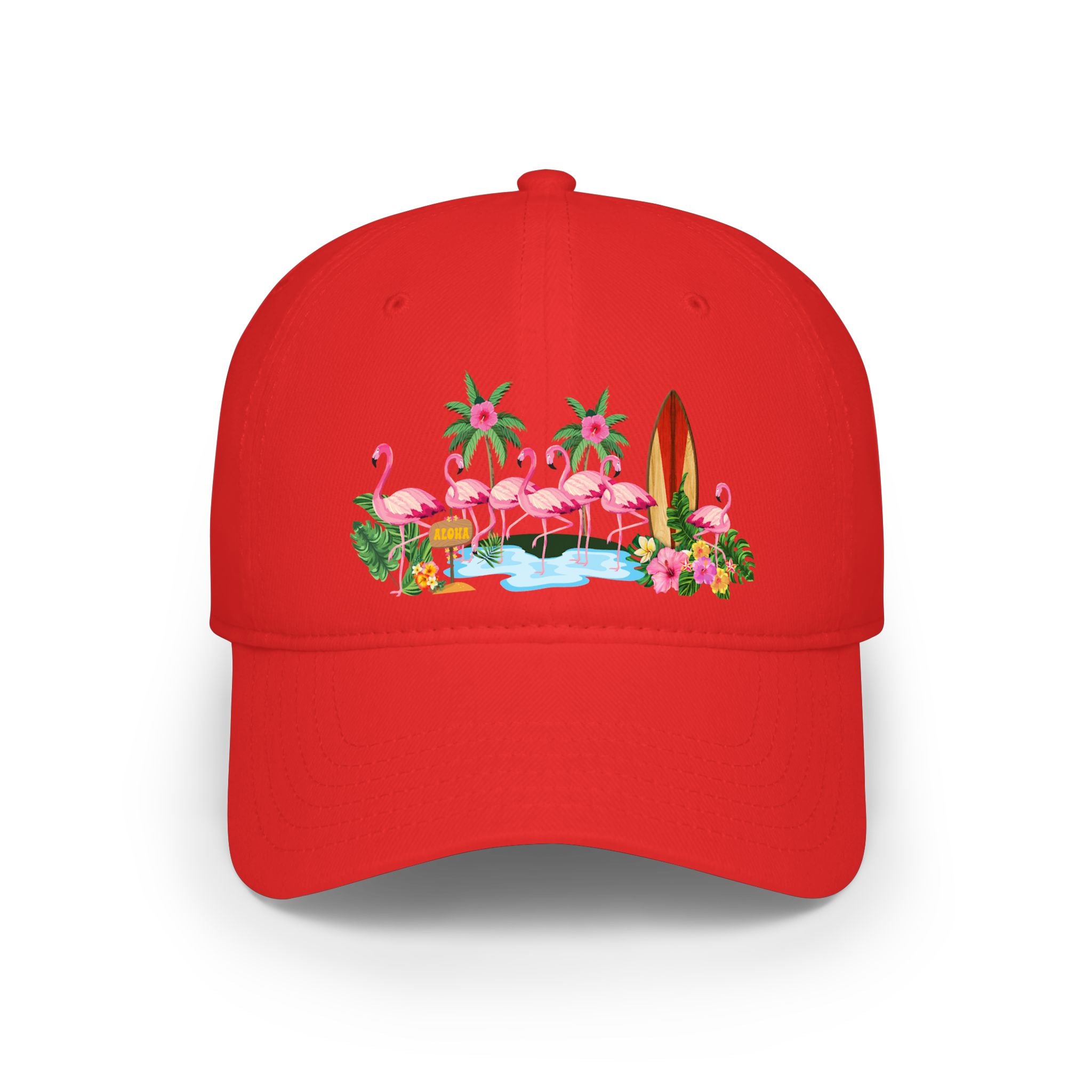 Tropical Flamingo Baseball Cap — Pink Flamingos, Surfboards & Hibiscus Hat