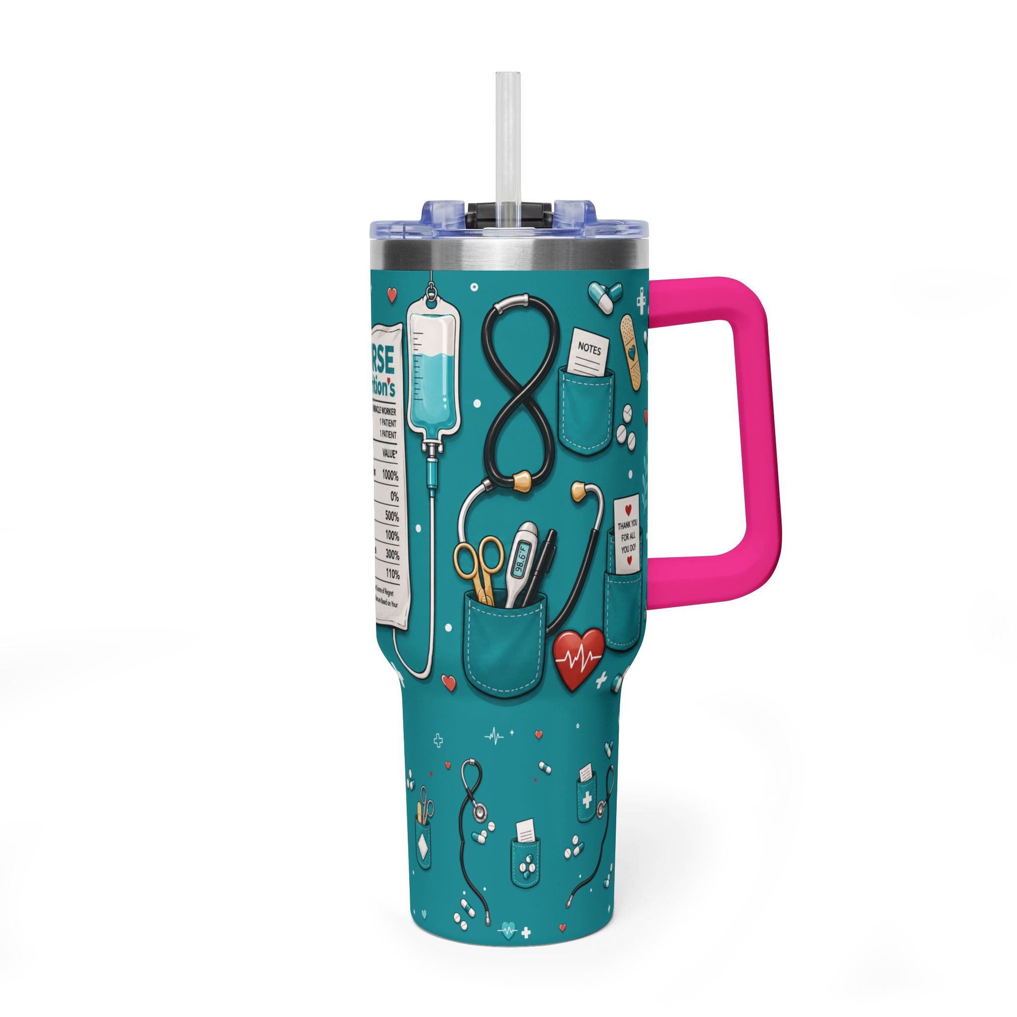 Nurse Nutrition 40oz Vacuum Tumbler – Medical Tools Pattern Insulated Travel Mug