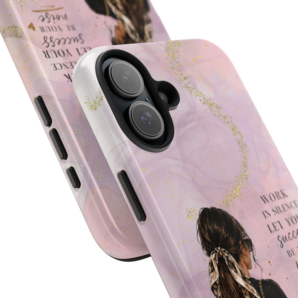 Inspirational Pink Work Desk Phone Case — "Work in Silence, Let Your Success Be Your Noise"