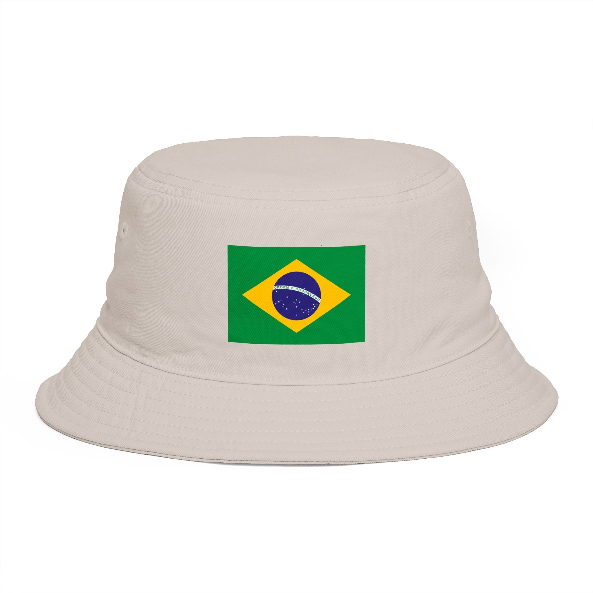 Brazil Flag Bucket Hat — Brown Cotton Sun Hat with Brazilian Flag Patch