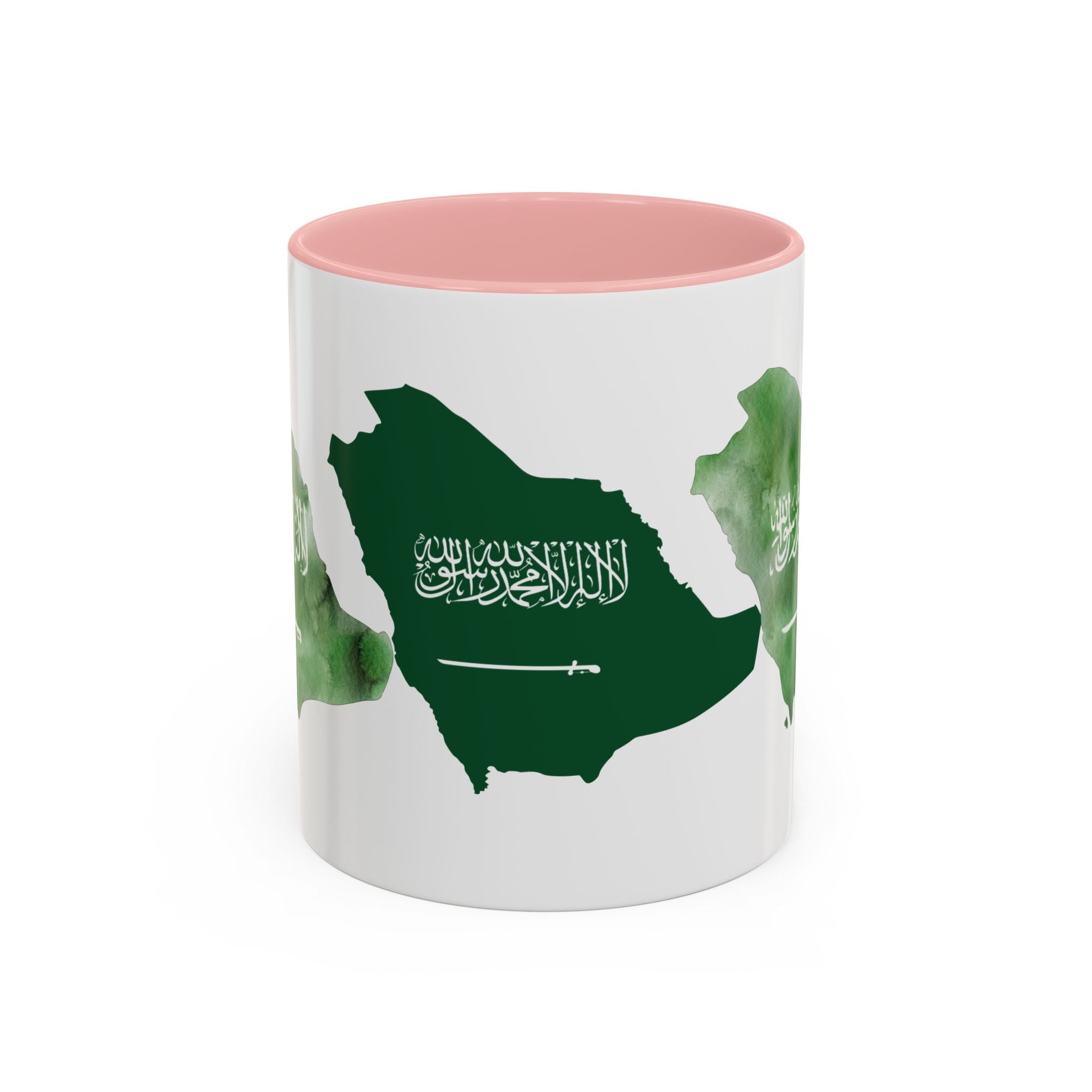 Saudi Arabia Flag Map Accent Coffee Mug — Green Watercolor Saudi Map (11/15oz)