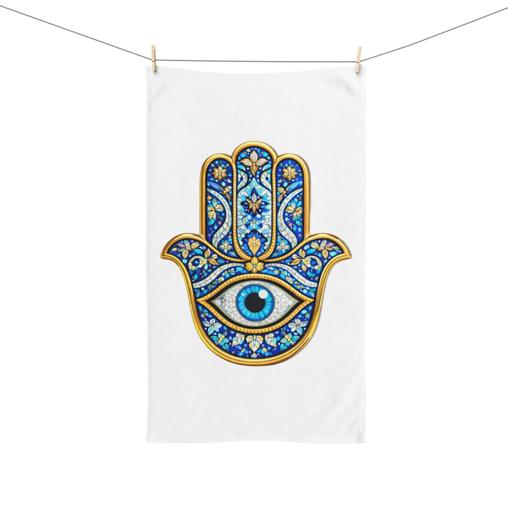 Hamsa Hand Towel - Blue Evil Eye Decorative Hand Towel for Kitchen & Bath