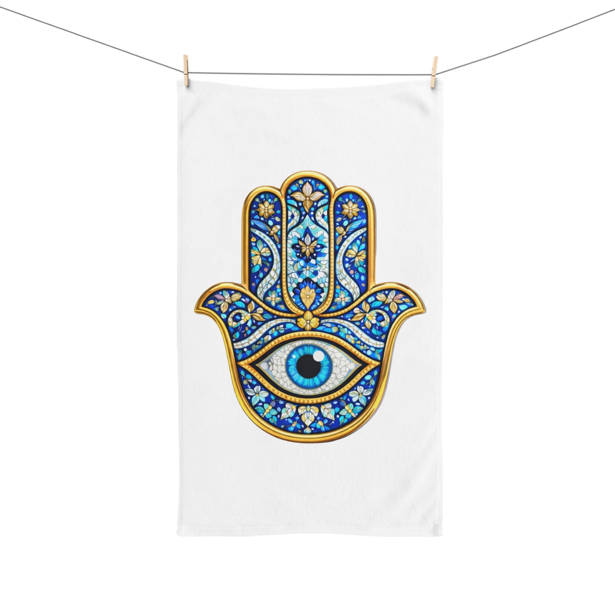 Hamsa Hand Towel - Blue Evil Eye Decorative Hand Towel for Kitchen & Bath