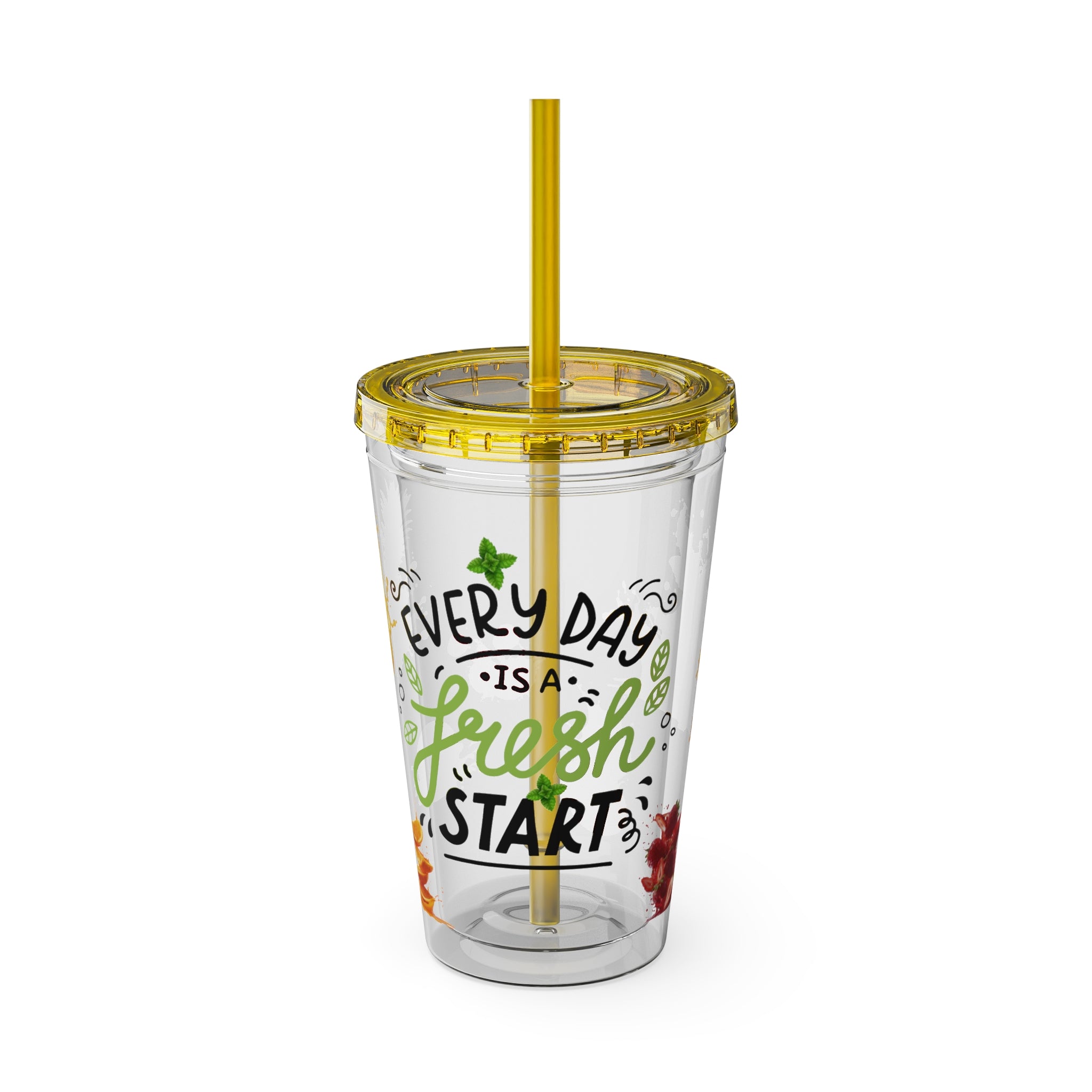 Every Day Is a Fresh Start Pineapple Tumbler — 16oz Clear Travel Cup with Straw