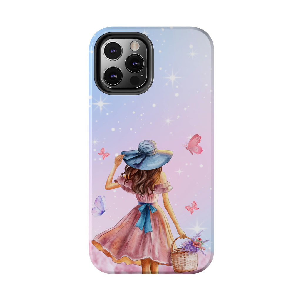 Pastel Girl with Hat Phone Case — Floral Basket Butterfly Tough Phone Case