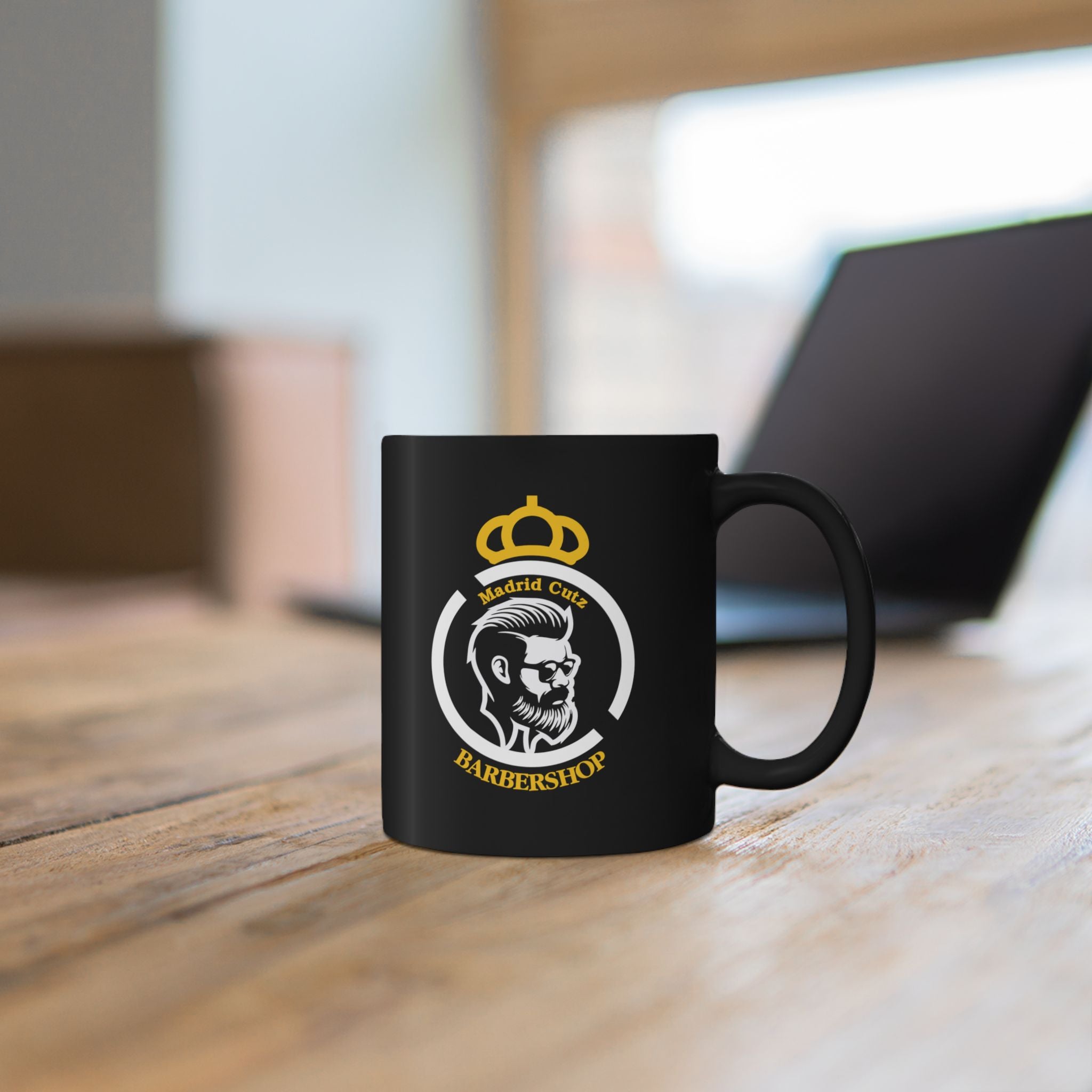 Barbershop Logo Black Mug – Madrid Cut Coffee Cup (11oz & 15oz)