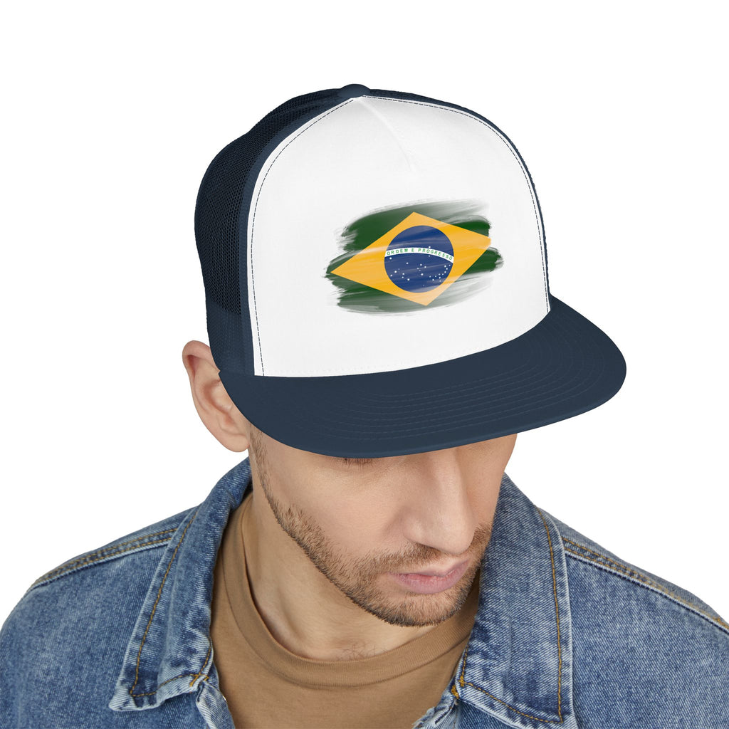 Brazil Flag Trucker Cap – Distressed Brushstroke Design