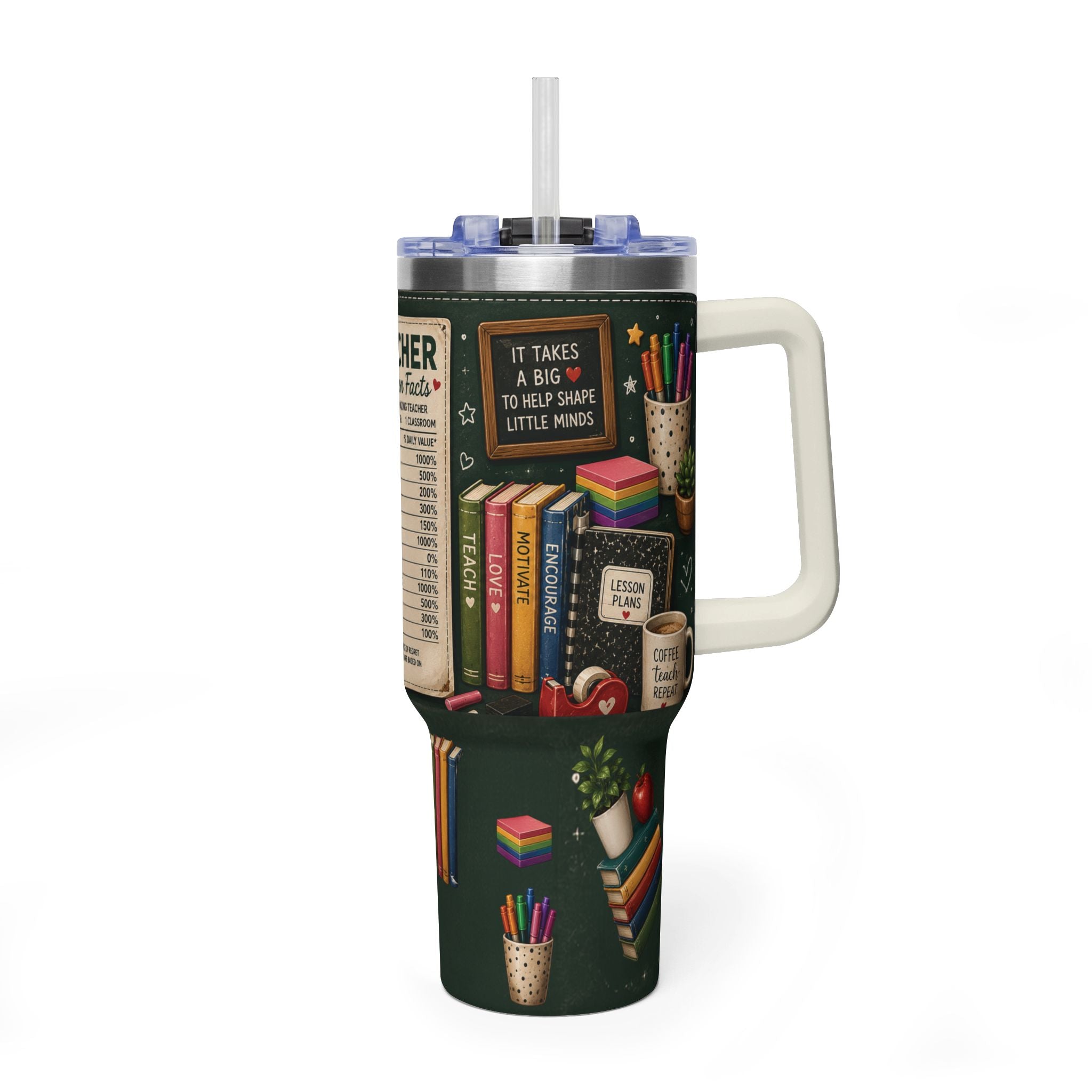 Teacher Nutrition Facts 40oz Vacuum Tumbler — Insulated Teacher Coffee Cup