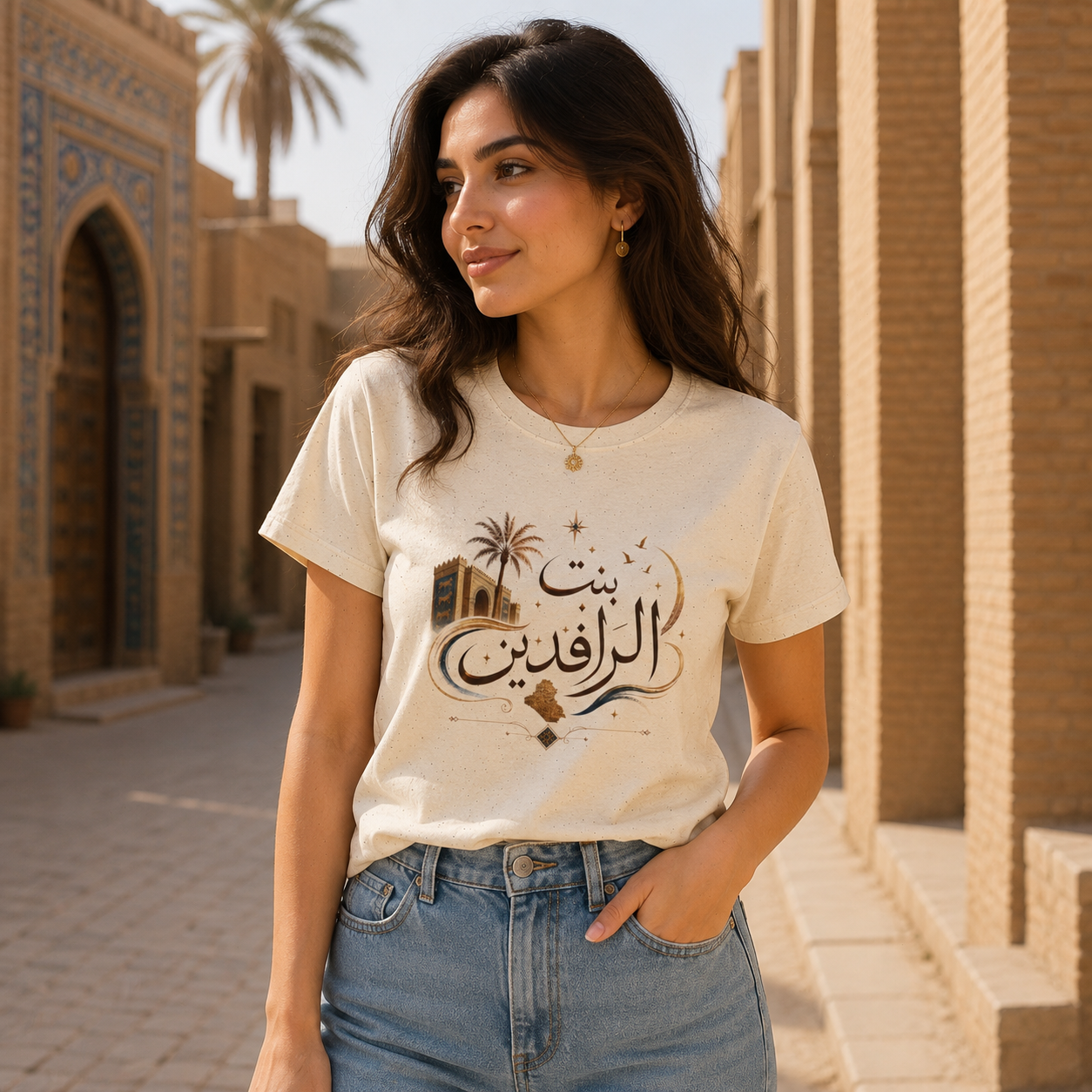 Arabic Calligraphy Tee — بنت الرافدين (Daughter of the Two Rivers)