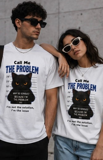 Cat Mugshot  unisex T-Shirt — "Call Me The Problem" Funny Black Cat Graphic Tee
